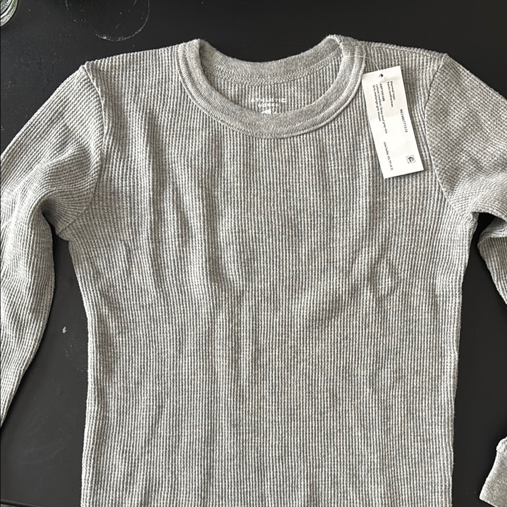 Kids Gray Ribbed Long Sleeve Top